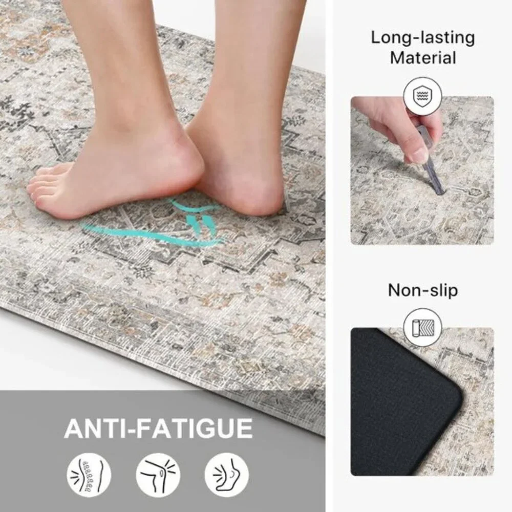 2PC Kitchen Mats, Washable Anti-Fatigue Cushioned Non-Slip Rugs in Taupe Brown
